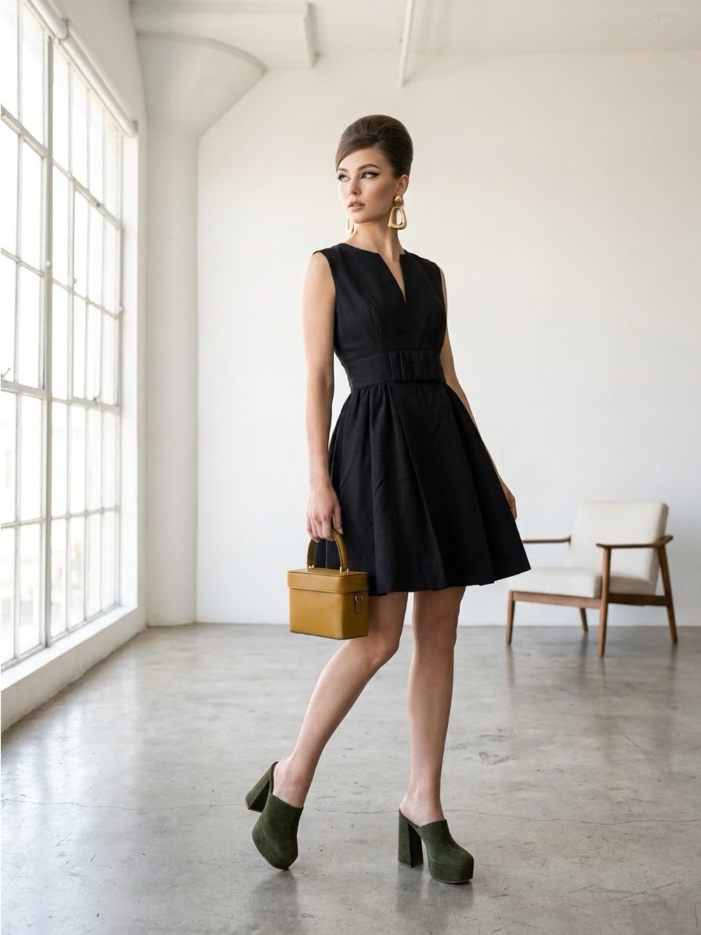 Candice Gwinn Trashy Diva Black V-Neck Fit & Flare 1950s Style Dress - US 8